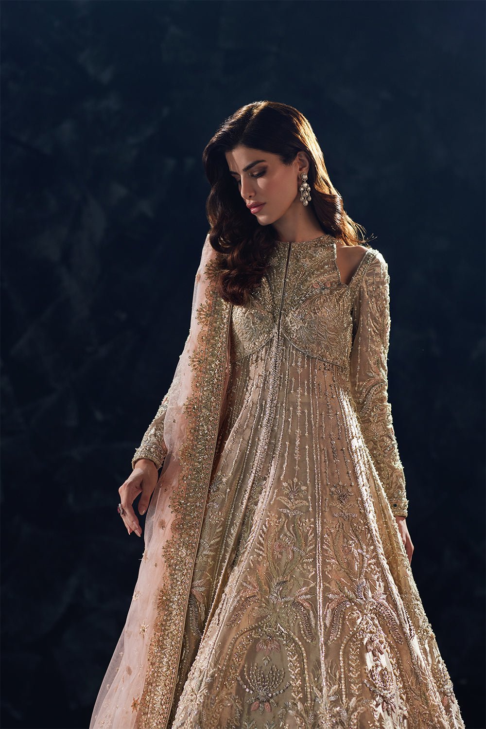 Soraya Reverie Hand Embellished Net Bridal Maxi - Four-Sided Embroidered Dupatta & Pallu Border | IQNAZ