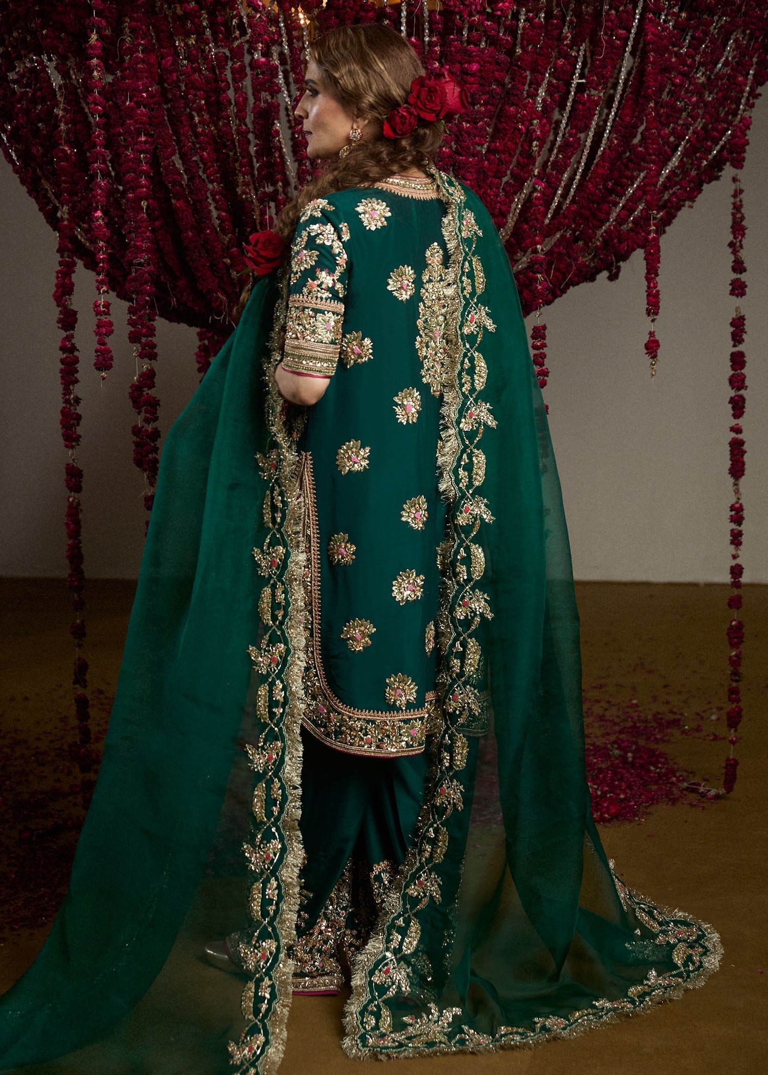 Hussain Rehar Mayle Embroidered Organza Party Wear Suit - Designer Photoshoot Gallery Angle 6 | IQNAZ Couture