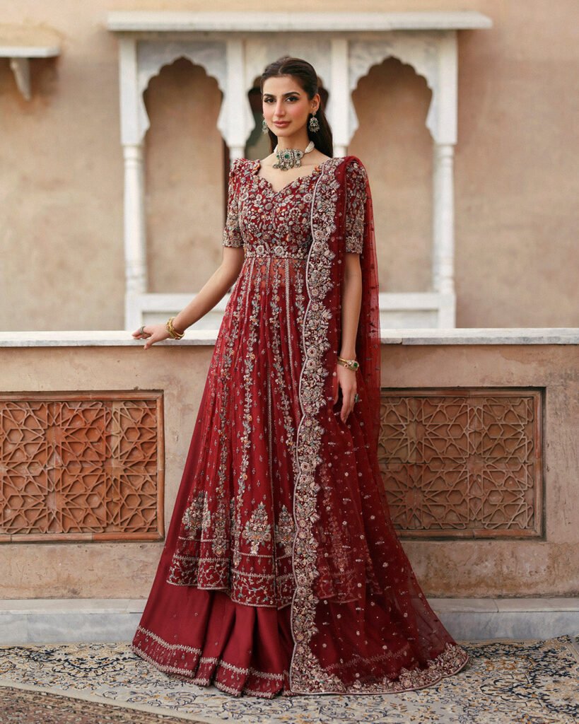 Faiza Saqlain Hand Embellished Silk Party Wear Suit - Model Front Look | Pakistani Designer Replica Wholesale | IQNAZ
