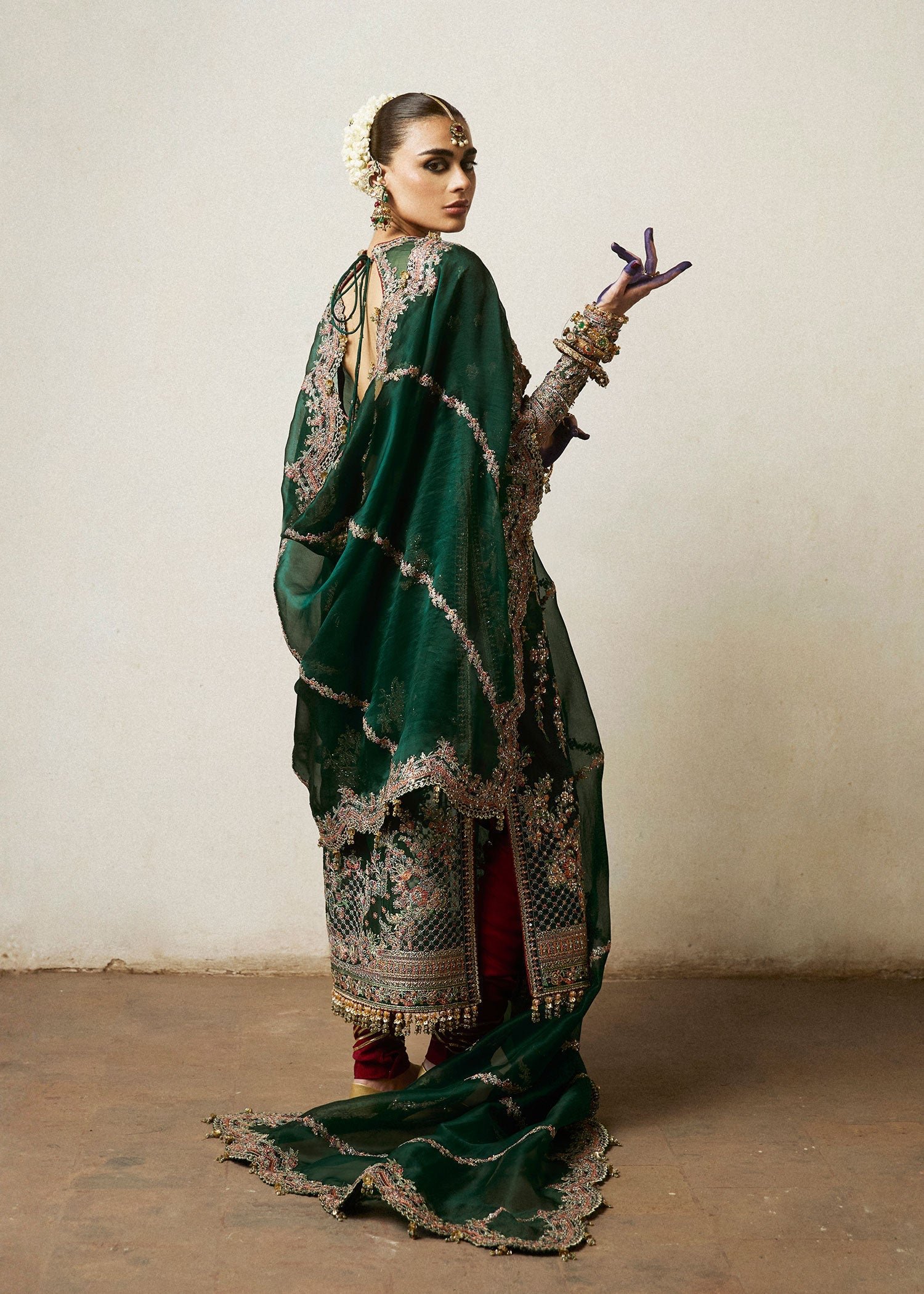 Hussain Rehar Jamali Embroidered Organza Party Wear Suit - Matching Bottom & Trouser Fabric Details | IQNAZ