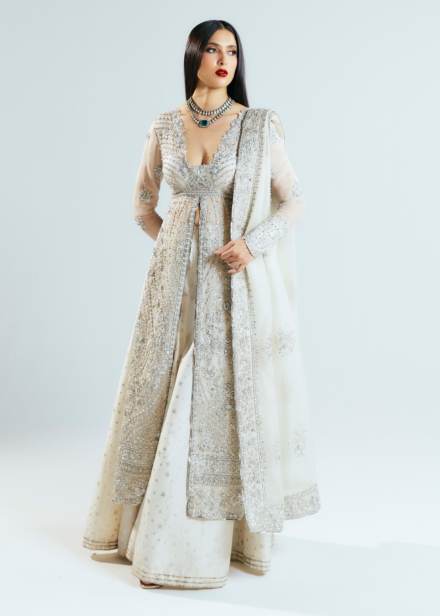 Hussain Rehar Seraph Embroidered Organza Party Wear Suit - Designer Photoshoot Gallery Angle 7 | IQNAZ Couture