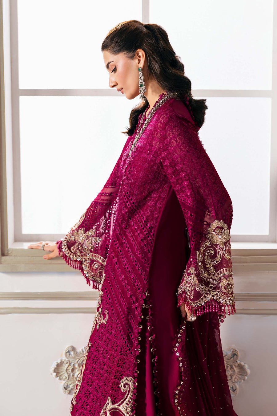 Maria B BD-3003 Embroidered Chiffon Party Wear Suit - Four-Sided Embroidered Dupatta & Pallu Border | IQNAZ