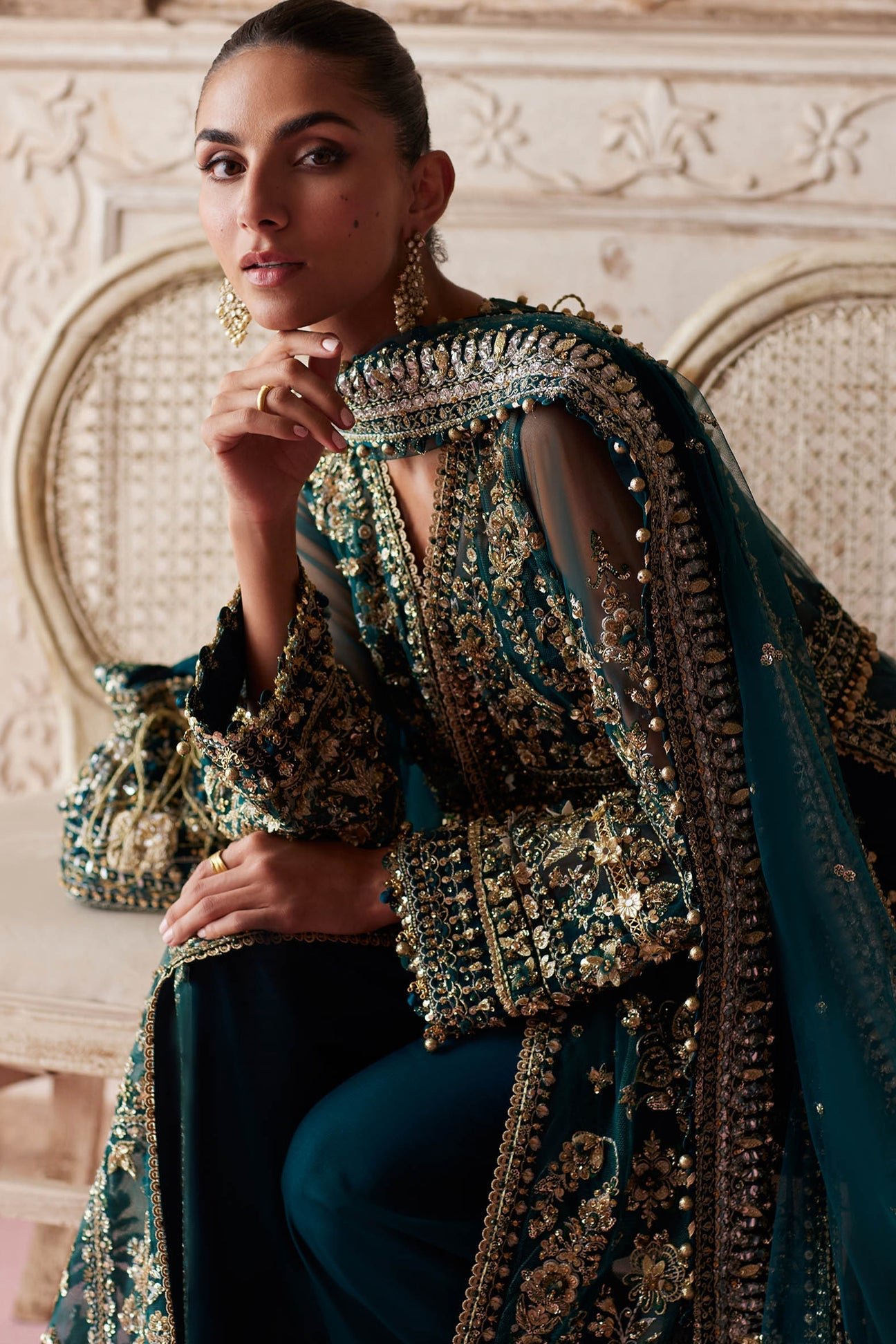 Zaha Aylin Hand Embellished Net Formal Frock - Matching Bottom & Trouser Fabric Details | IQNAZ