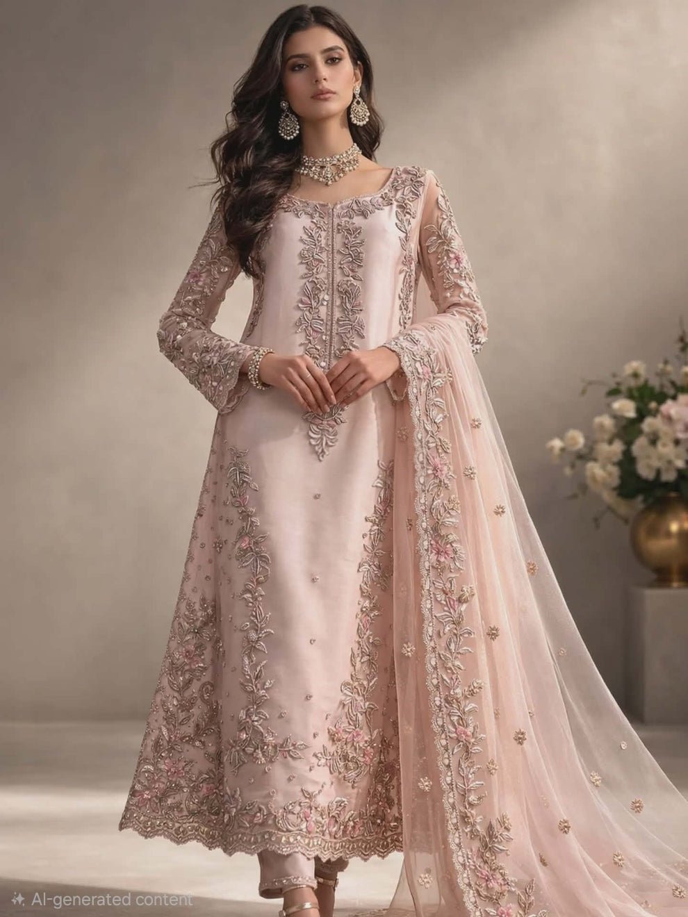 Agha Noor Embroidered Organza Party Wear Suit - Four-Sided Embroidered Dupatta & Pallu Border | IQNAZ