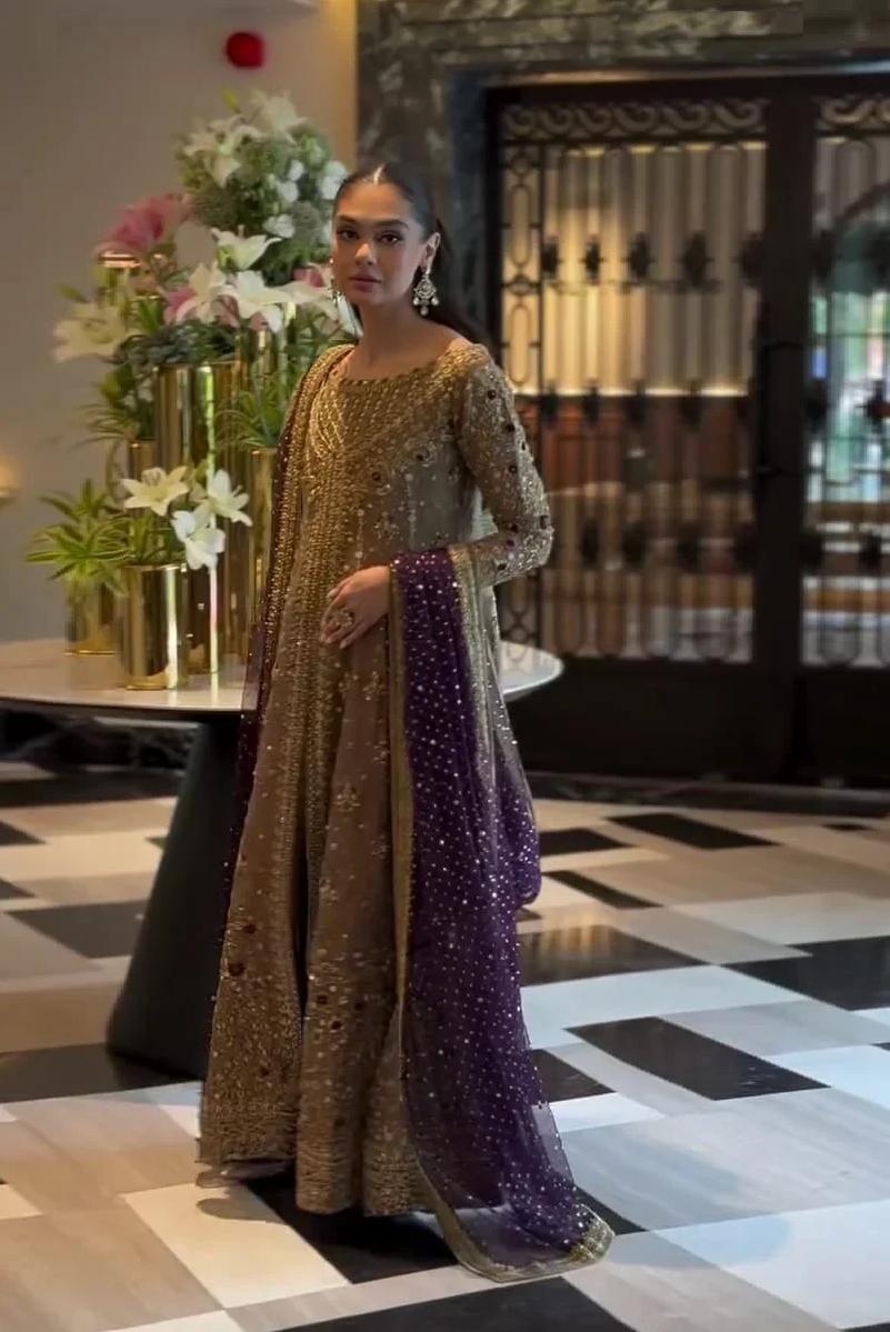 Haris Shakeel Hand Embellished Organza Party Wear Suit - Four-Sided Embroidered Dupatta & Pallu Border | IQNAZ