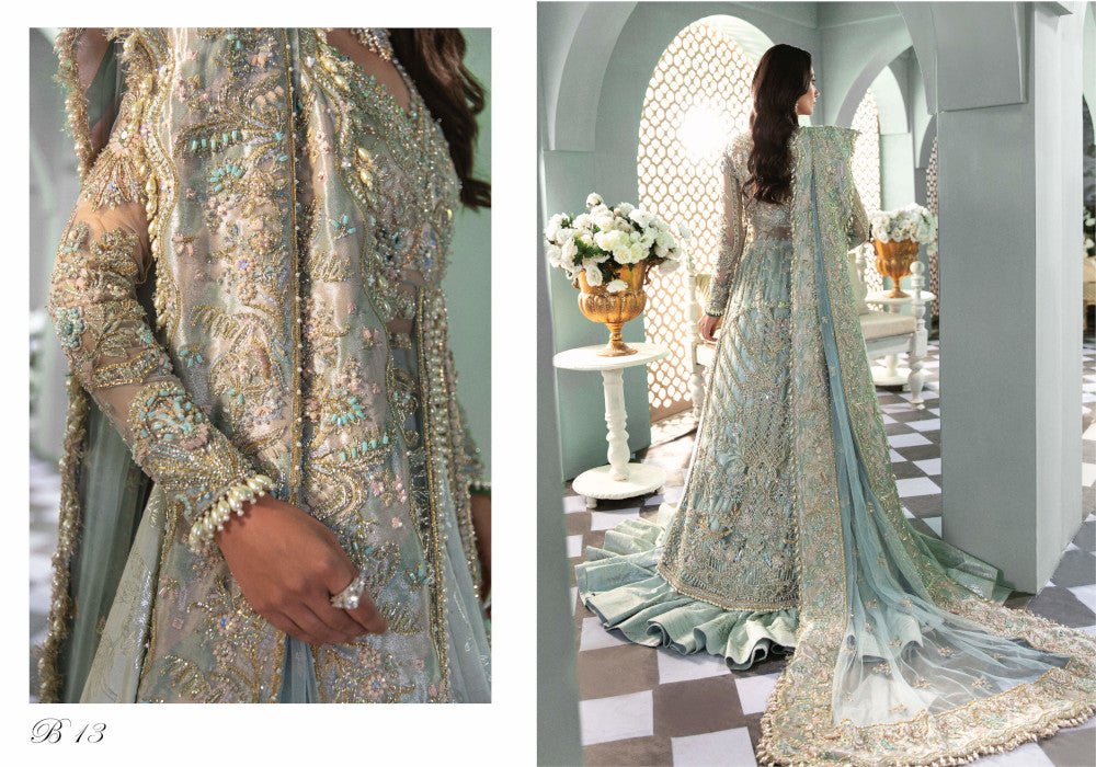 Republic Womens Wear B-13 Hand Embellished Raw Silk Bridal Lehenga - Embroidered Back & Daman Silhouette Detailing | IQNAZ