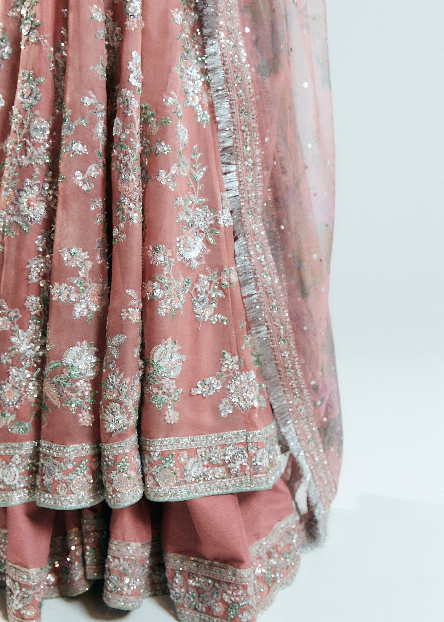 Hussain Rehar Tropica Hand Embellished Organza Party Wear Suit - Four-Sided Embroidered Dupatta & Pallu Border | IQNAZ