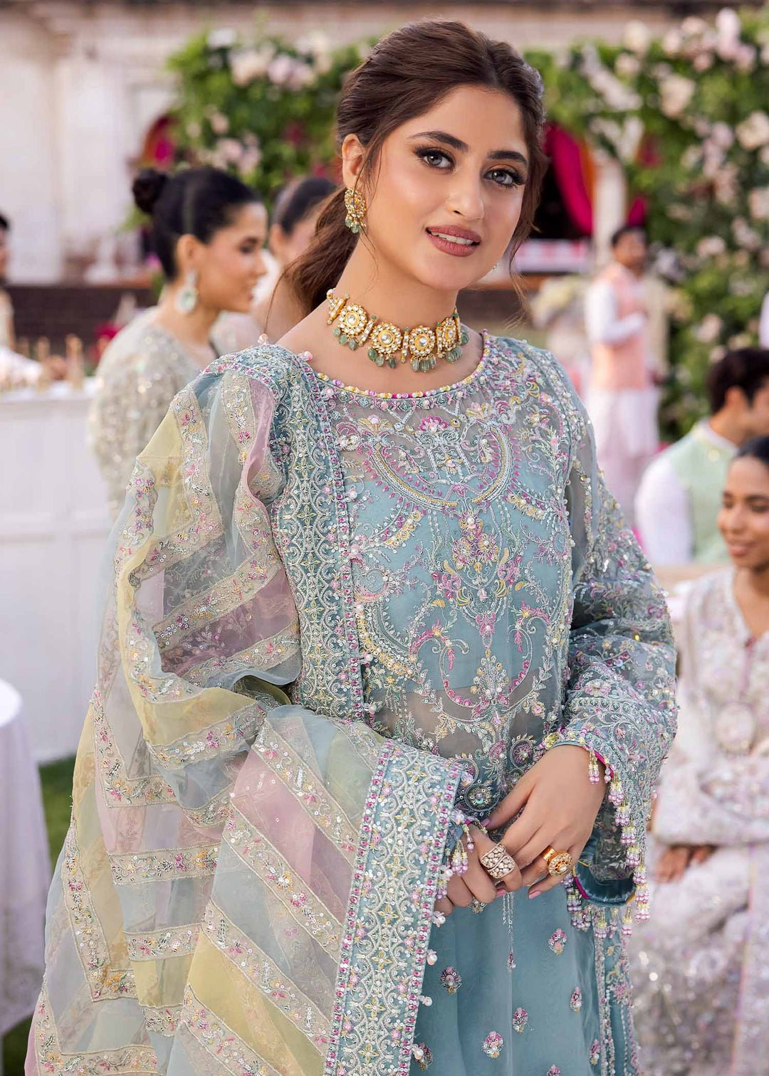Haris Shakeel Noor Embroidered Organza Party Wear Suit - Embroidered Back & Daman Silhouette Detailing | IQNAZ