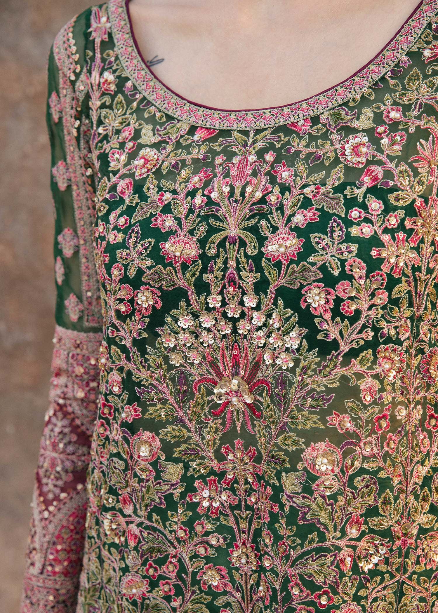 Hussain Rehar Zeenat Hand Embellished Organza Party Wear Suit - Matching Bottom & Trouser Fabric Details | IQNAZ
