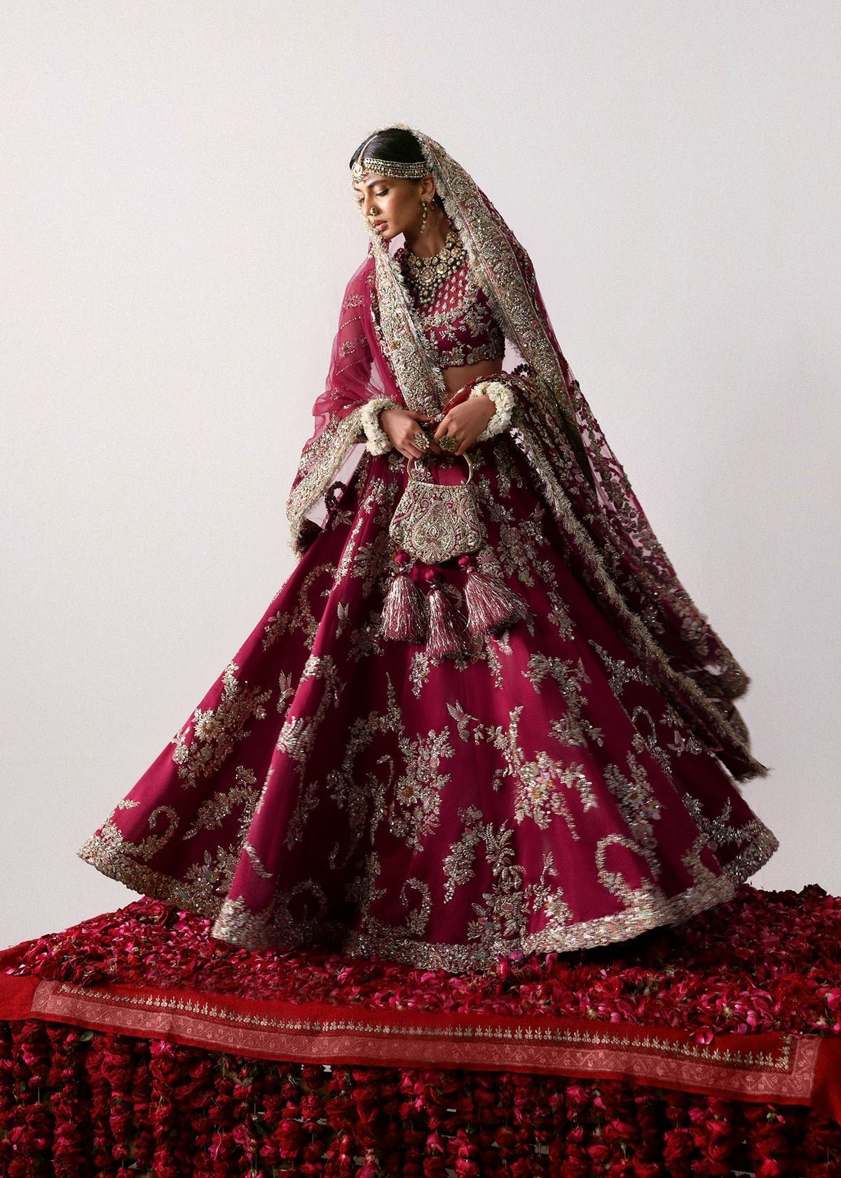Hussain Rehar Hand Embellished Net Party Wear Suit - Designer Photoshoot Gallery Angle 6 | IQNAZ Couture
