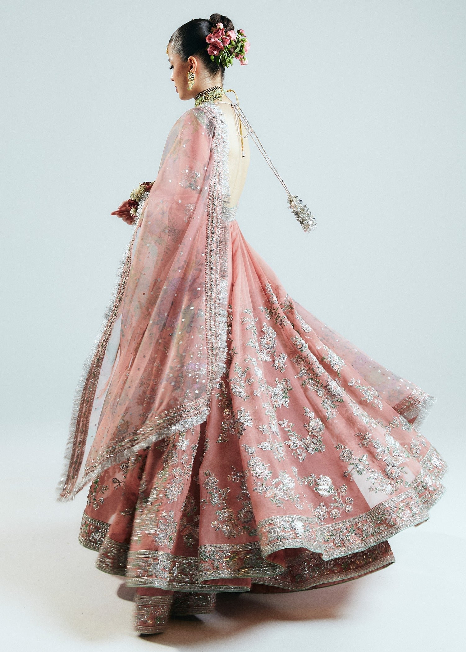 Hussain Rehar Tropica Hand Embellished Organza Party Wear Suit - Matching Bottom & Trouser Fabric Details | IQNAZ