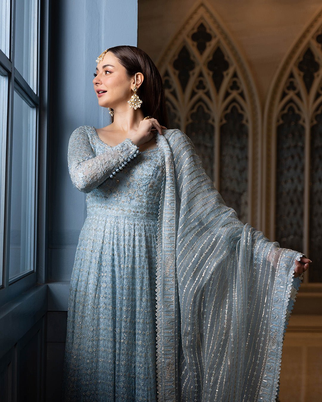 Faiza Saqlain Miyah Hand Embellished Organza Party Wear Suit - Four-Sided Embroidered Dupatta & Pallu Border | IQNAZ