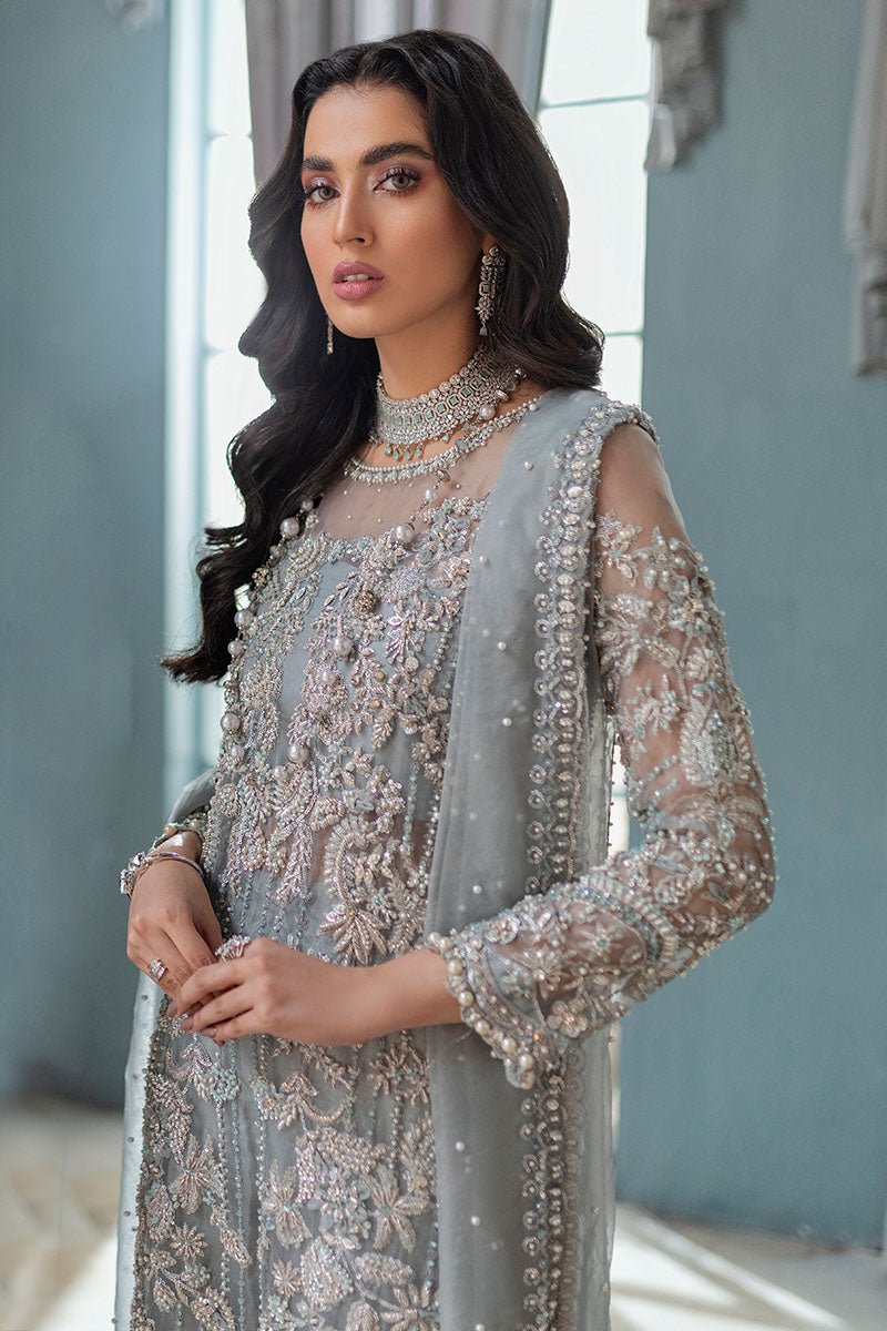 Mushq Ela Hand Embellished Organza Party Wear Gharara – Dupatta & Border Detailing Mushq Ela Hand Embellished Organza Party Wear Gharara - Four-Sided Embroidered Dupatta & Pallu Border | IQNAZ
