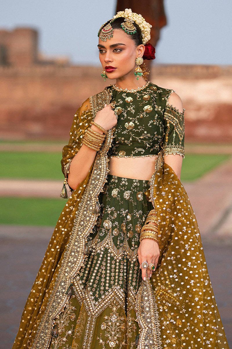 Mohsin Naveed Ranjha Afsana Hand Embellished Silk Party Wear Suit - Embroidered Back & Daman Silhouette Detailing | IQNAZ