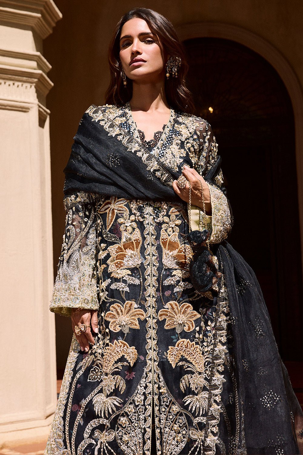 Soraya Stella Embroidered Organza Party Wear Suit - Matching Bottom & Trouser Fabric Details | IQNAZ