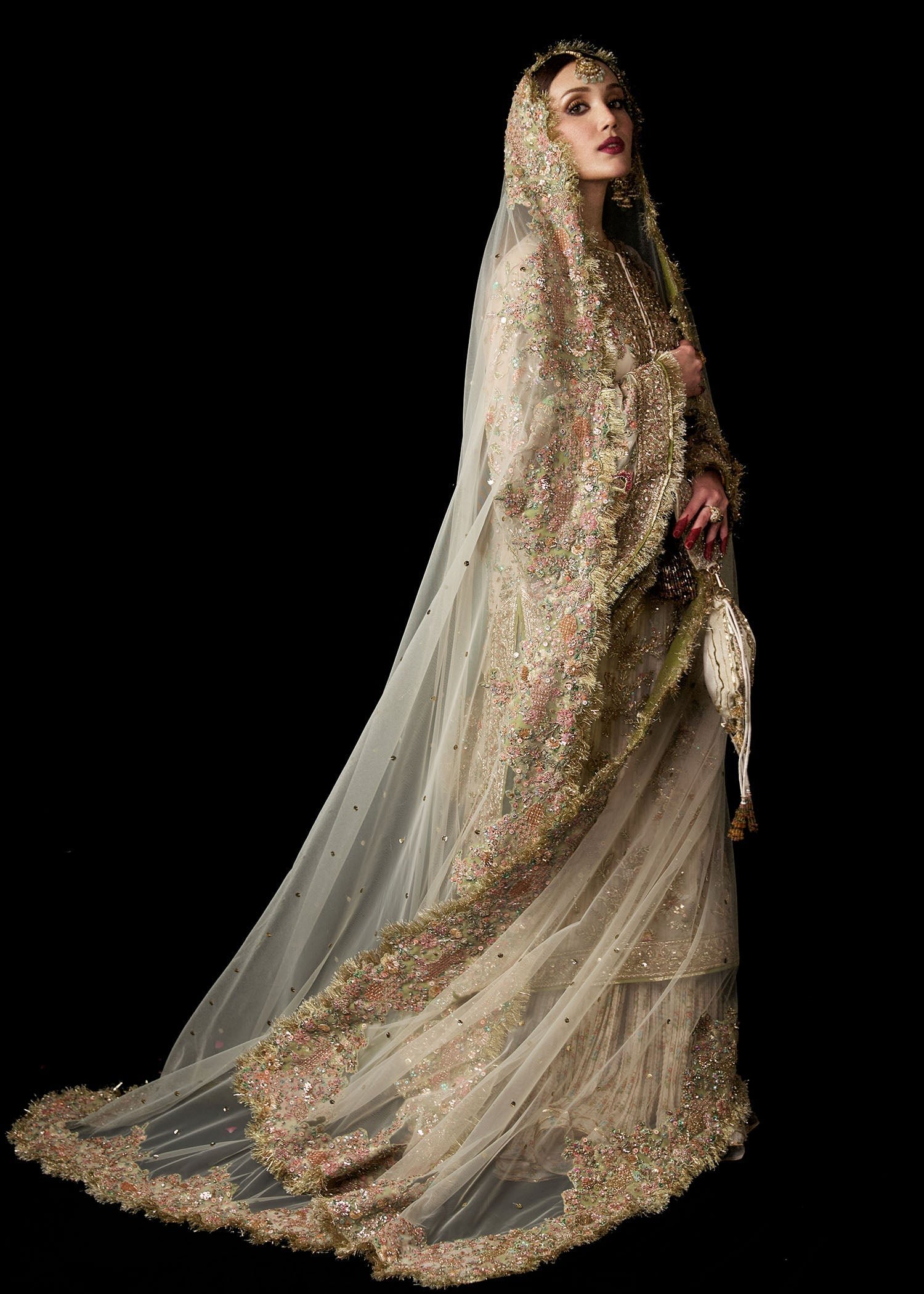 Hussain Rehar Mahtabi Embroidered Organza Party Wear Suit - Matching Bottom & Trouser Fabric Details | IQNAZ