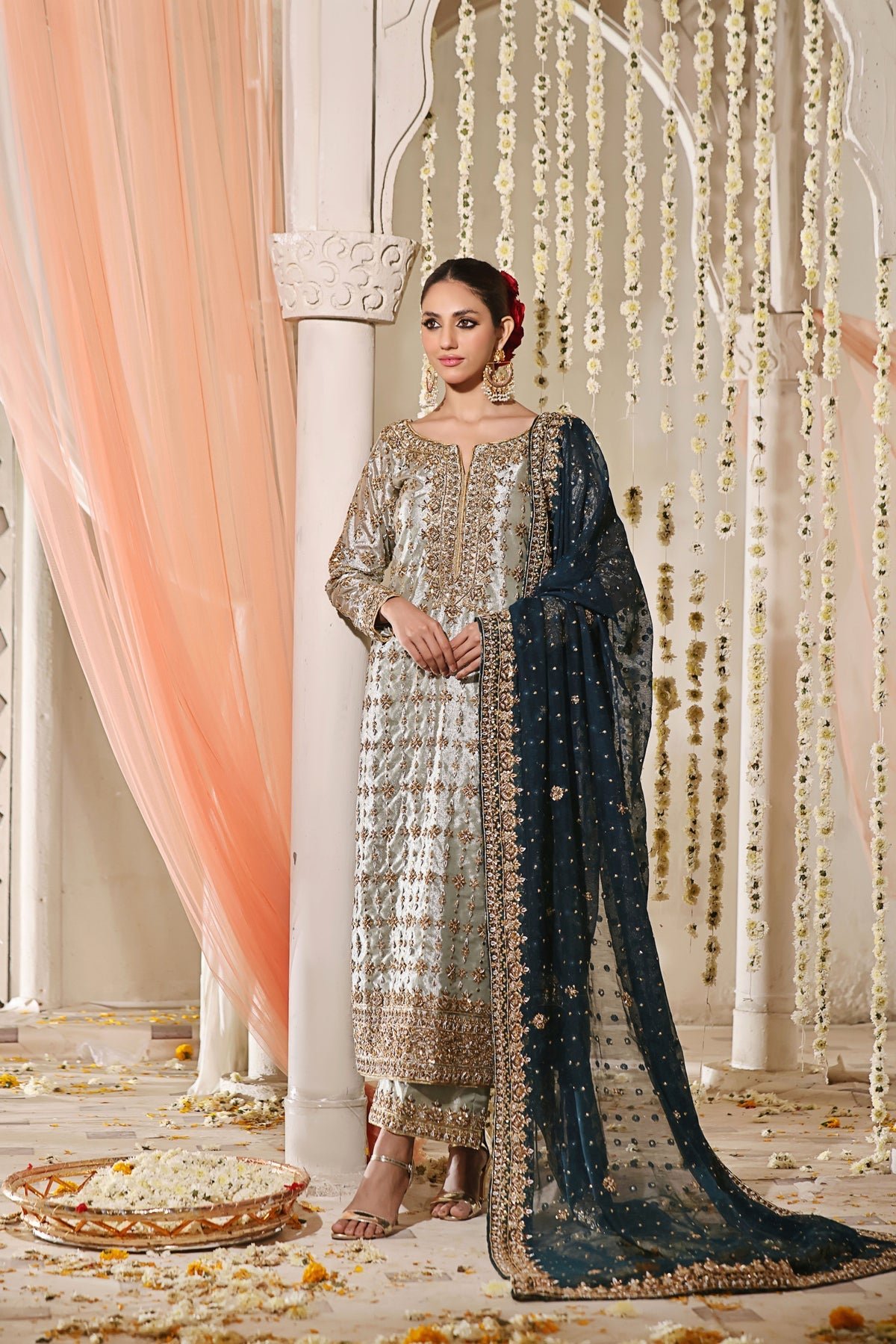 Haris Shakeel Embroidered Silk Party Wear Suit - Embroidered Back & Daman Silhouette Detailing | IQNAZ