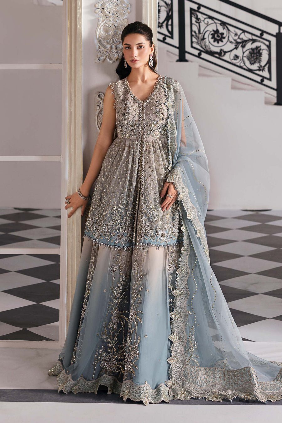Maria B BD-3002 Hand Embellished Net Flared Suit – Dupatta & Border Detailing Maria B BD-3002 Hand Embellished Net Flared Suit - Four-Sided Embroidered Dupatta & Pallu Border | IQNAZ
