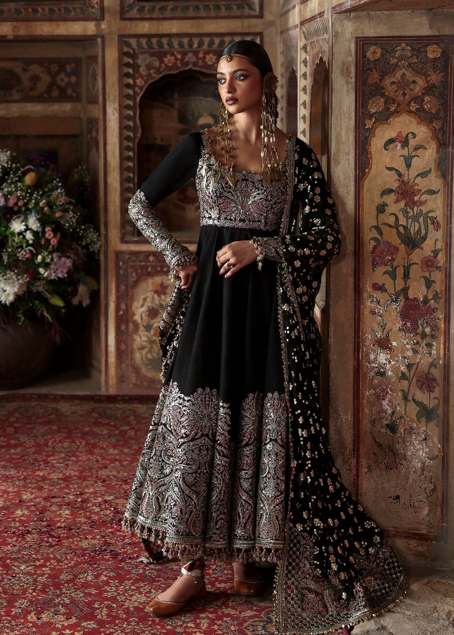 Hussain Rehar Embroidered Chiffon Party Wear Suit - Embroidered Back & Daman Silhouette Detailing | IQNAZ