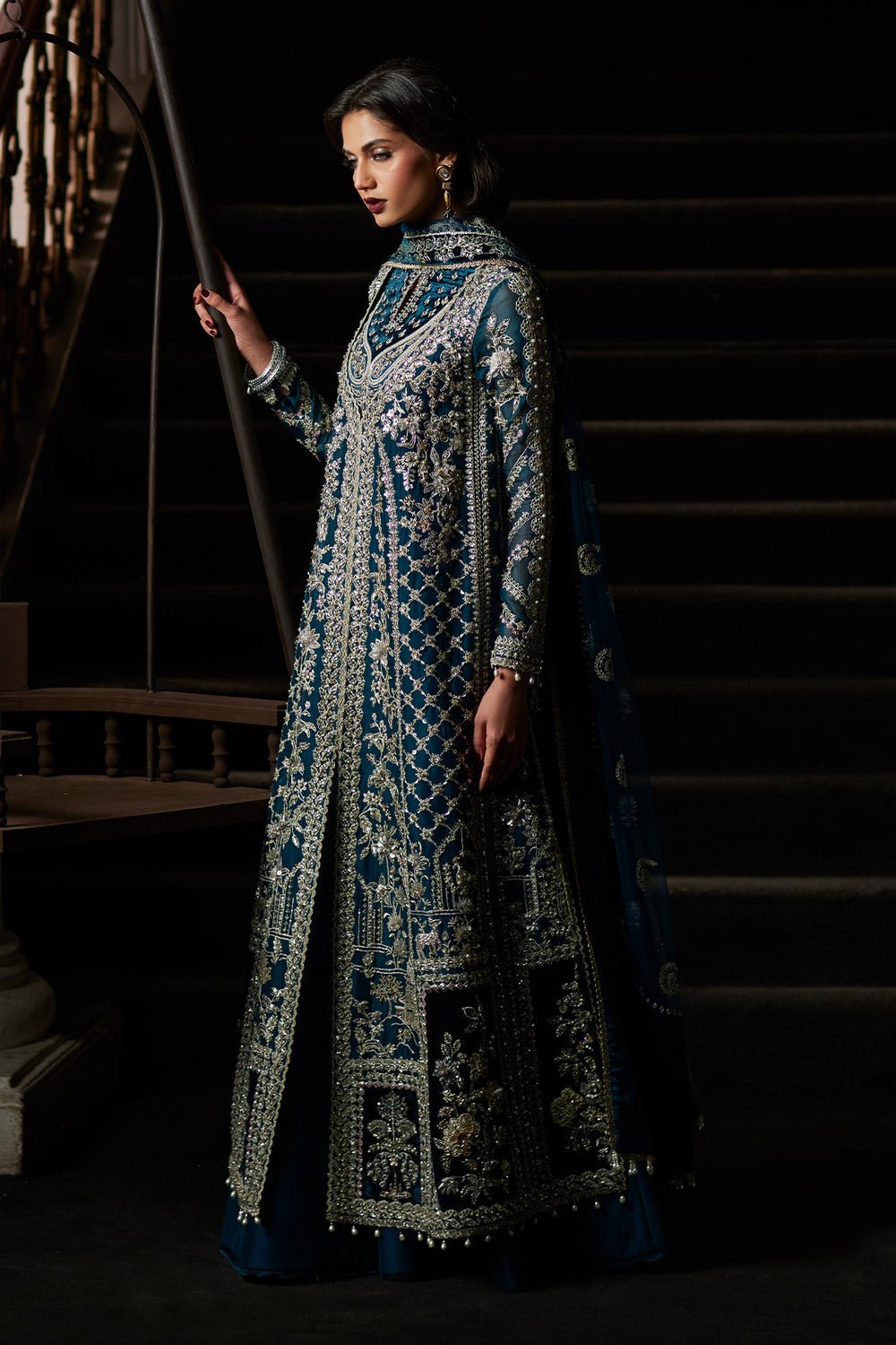 Saad Bin Shahzad Embroidered Net Party Wear Suit - Designer Photoshoot Gallery Angle 8 | IQNAZ Couture