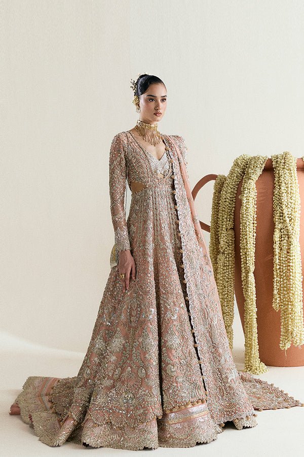Suffuse Iris Couture Mahveen Hand Embellished Organza Party Wear Suit - Model Front Look | Pakistani Designer Replica Wholesale | IQNAZ