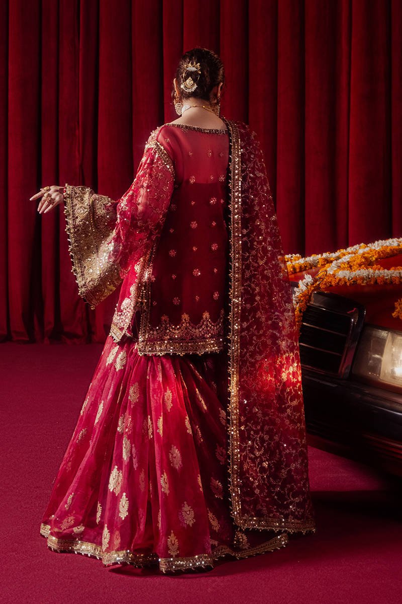 Republic Womens Wear Ela Hand Embellished Organza Party Wear Gharara – Back View & Silhouette Republic Womens Wear Ela Hand Embellished Organza Party Wear Gharara - Embroidered Back & Daman Silhouette Detailing | IQNAZ