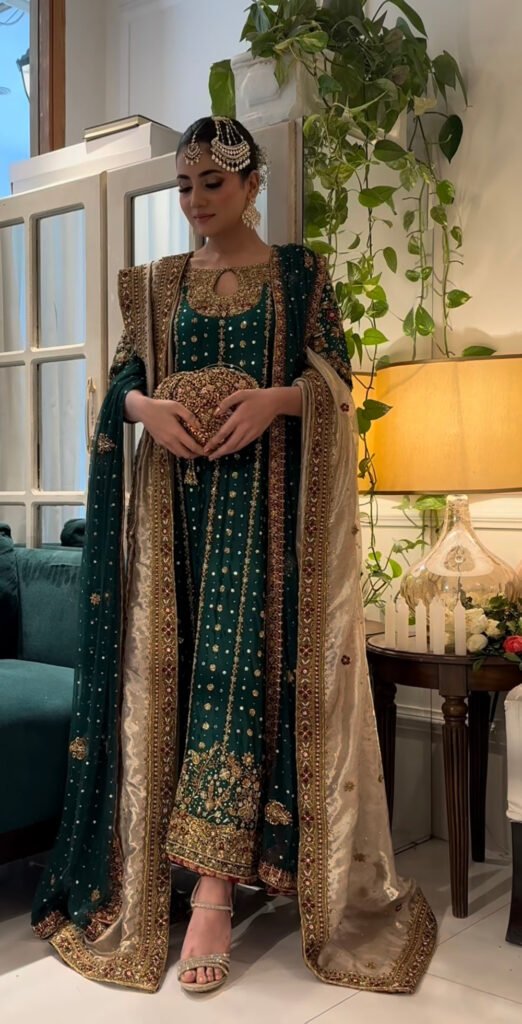 Haris Shakeel Hand Embellished Silk Party Wear Suit - Model Front Look | Pakistani Designer Replica Wholesale | IQNAZ