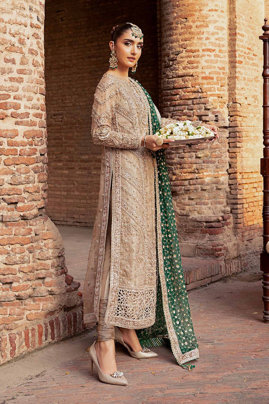 Maria B Embroidered Organza Party Wear Suit - Embroidered Back & Daman Silhouette Detailing | IQNAZ