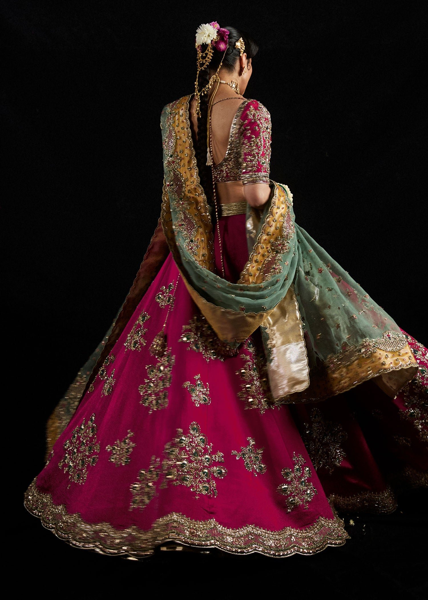 Hussain Rehar Laal Hand Embellished Organza Party Wear Suit - Matching Bottom & Trouser Fabric Details | IQNAZ
