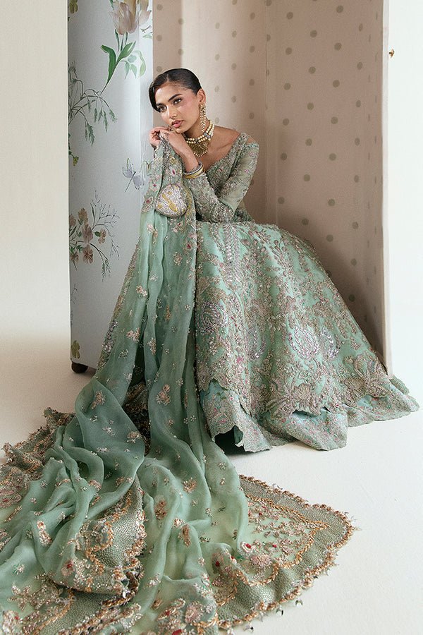 Suffuse Iris Couture Ashal Hand Embellished Organza Party Wear Suit - Embroidered Back & Daman Silhouette Detailing | IQNAZ