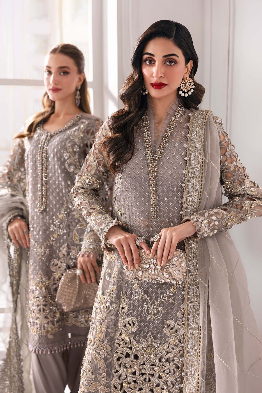 Maria B BD-3006 Hand Embellished Organza Party Wear Suit - Matching Bottom & Trouser Fabric Details | IQNAZ