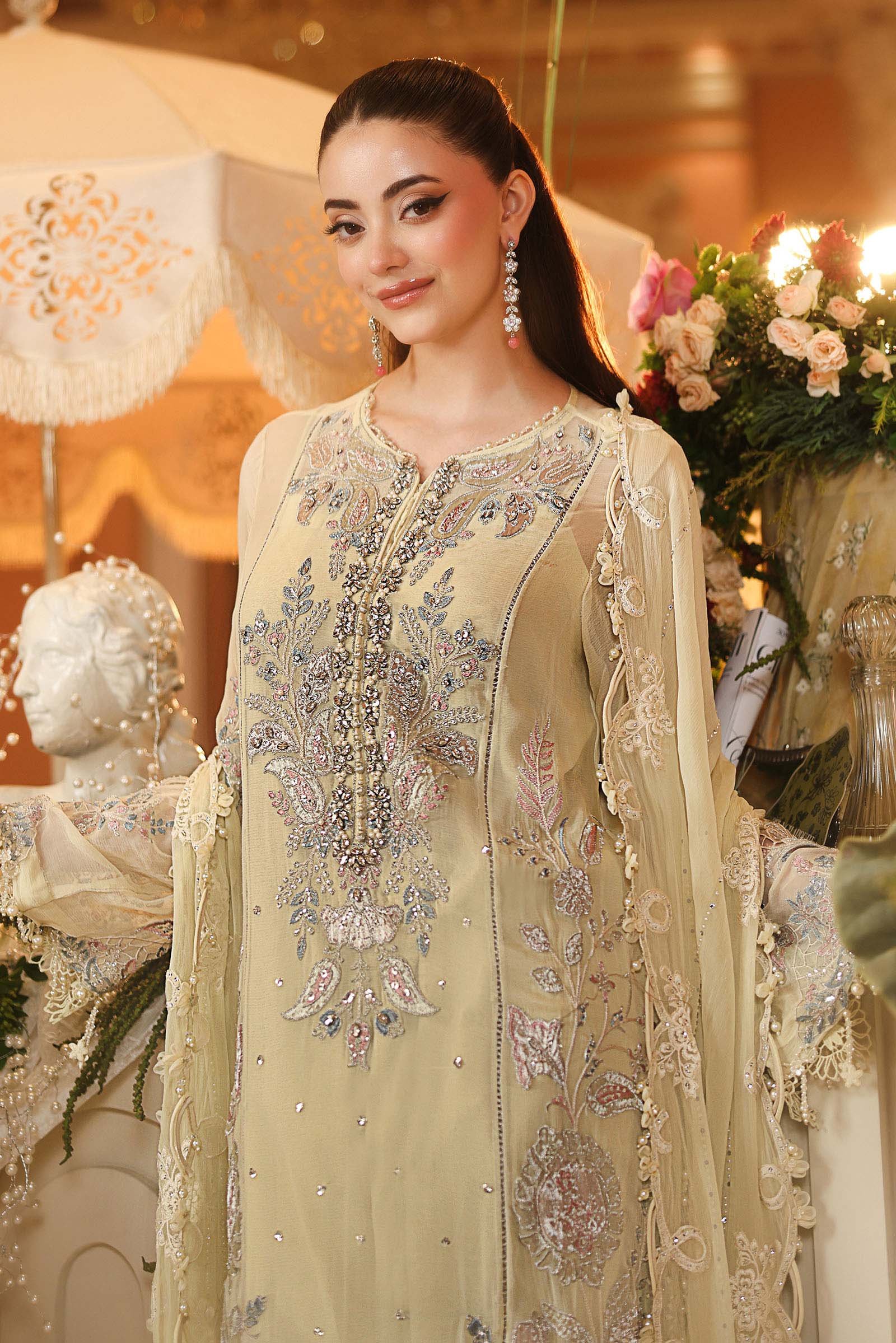 Maria B Embroidered Chiffon Party Wear Suit - Designer Photoshoot Gallery Angle 6 | IQNAZ Couture