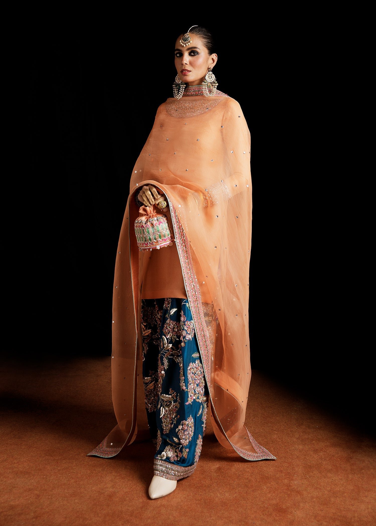 Hussain Rehar Hand Embellished Organza Party Wear Suit - Designer Photoshoot Gallery Angle 6 | IQNAZ Couture