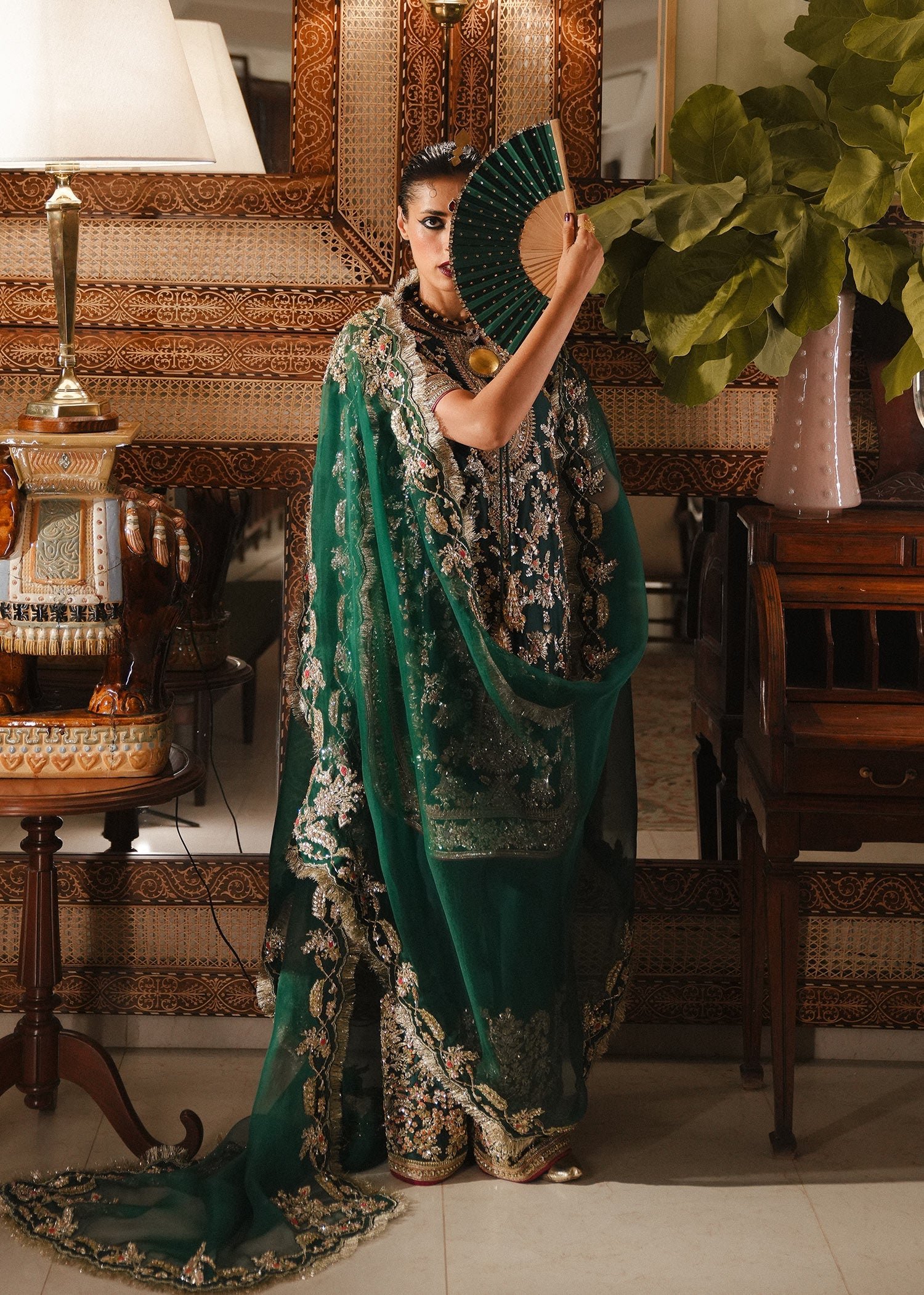 Hussain Rehar Mayle Embroidered Organza Party Wear Suit - Designer Photoshoot Gallery Angle 11 | IQNAZ Couture