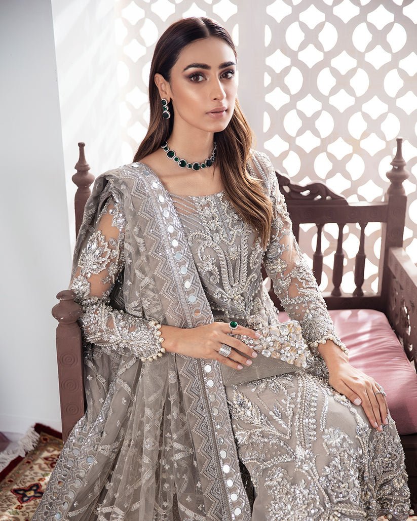 Gulaal Hand Embellished Organza Party Wear Suit - Close-Up Hand Embellishment Tilla & Pearl Work | IQNAZ
