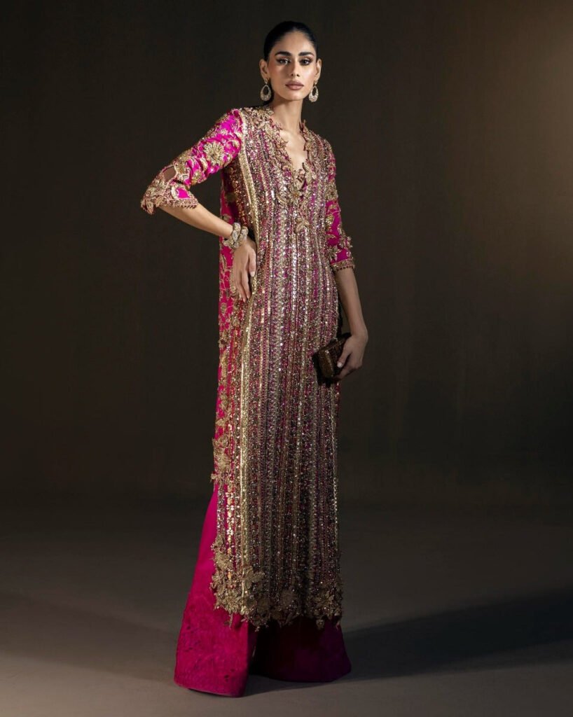 Sana Safinaz Hand Embellished Organza Party Wear Suit - Model Front Look | Pakistani Designer Replica Wholesale | IQNAZ