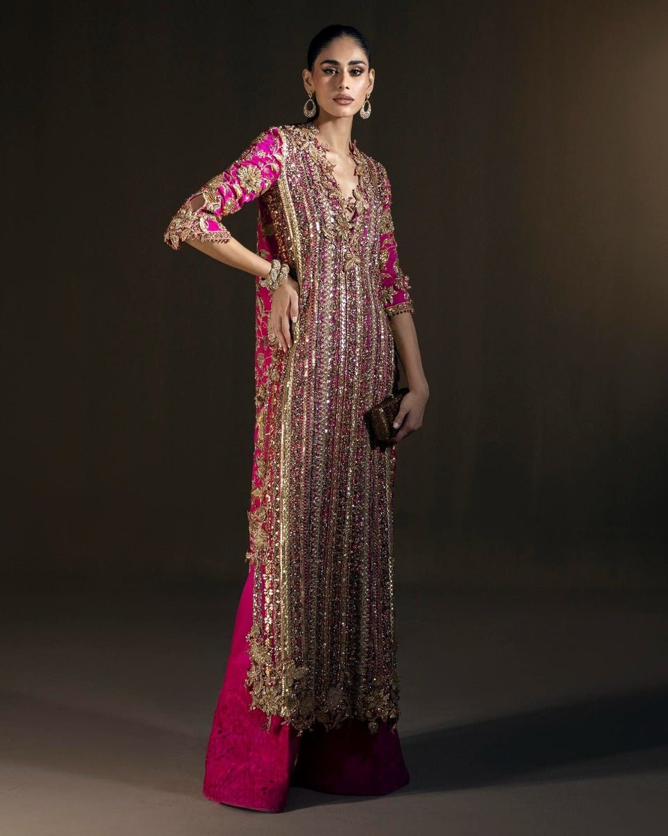 Sana Safinaz Hand Embellished Organza Party Wear Suit - Model Front Look | Pakistani Designer Replica Wholesale | IQNAZ