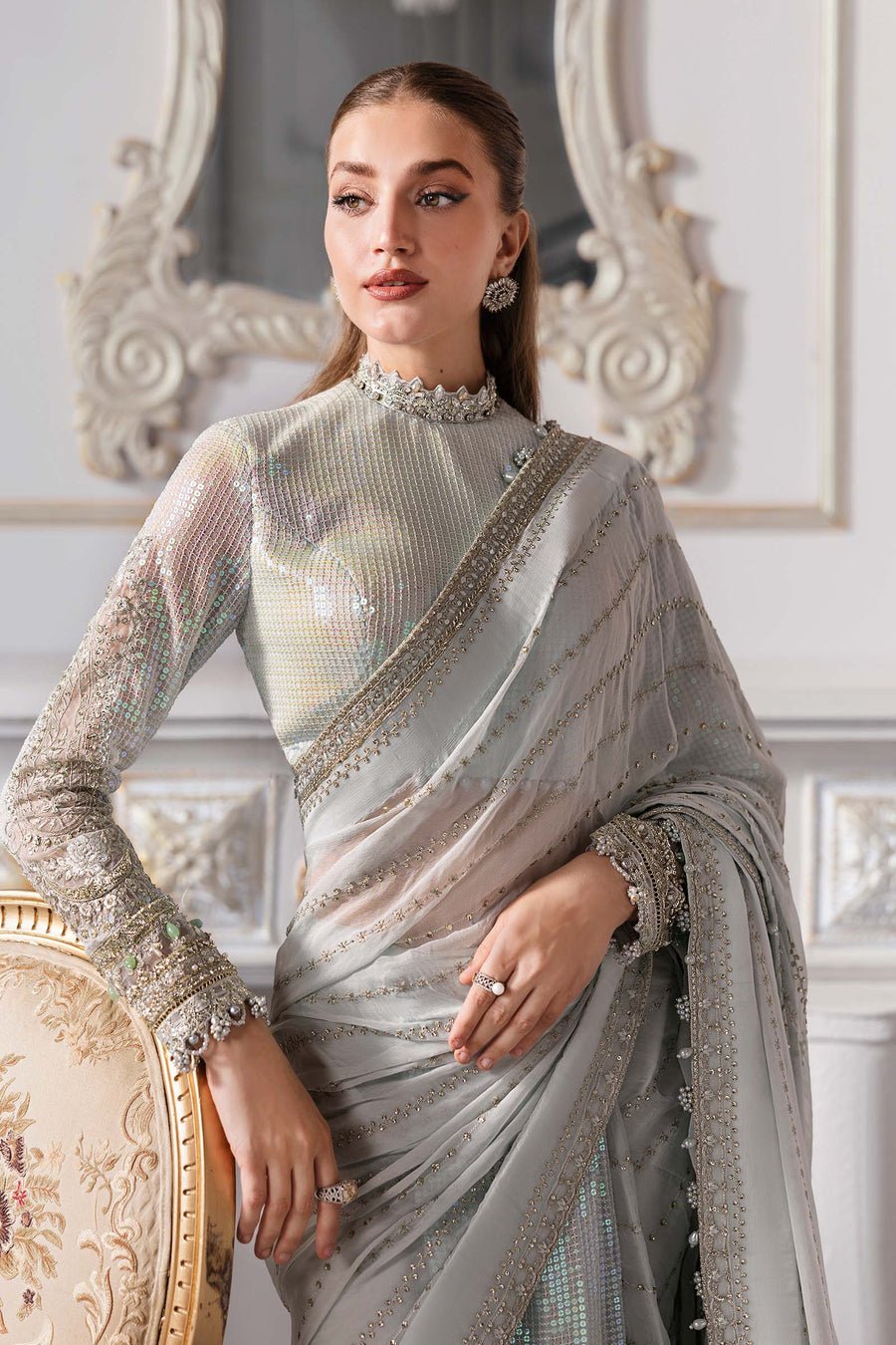 Maria B BD-3005 Embroidered Chiffon Party Wear Suit – Photoshoot Angle 23 Maria B BD-3005 Embroidered Chiffon Party Wear Suit - Designer Photoshoot Gallery Angle 23 | IQNAZ Couture