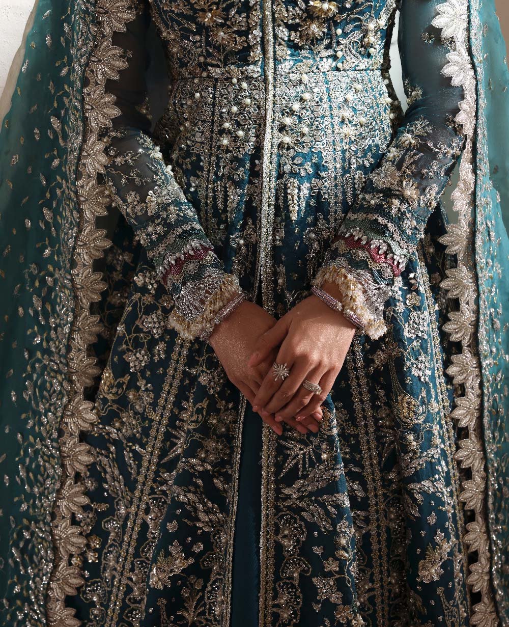 Republic Womens Wear Oriane Hand Embellished Net Bridal Maxi - Close-Up Hand Embellishment Tilla & Pearl Work | IQNAZ