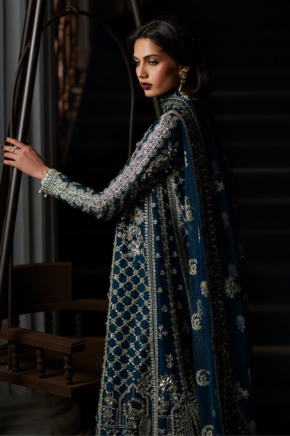 Saad Bin Shahzad Embroidered Net Party Wear Suit - Designer Photoshoot Gallery Angle 9 | IQNAZ Couture