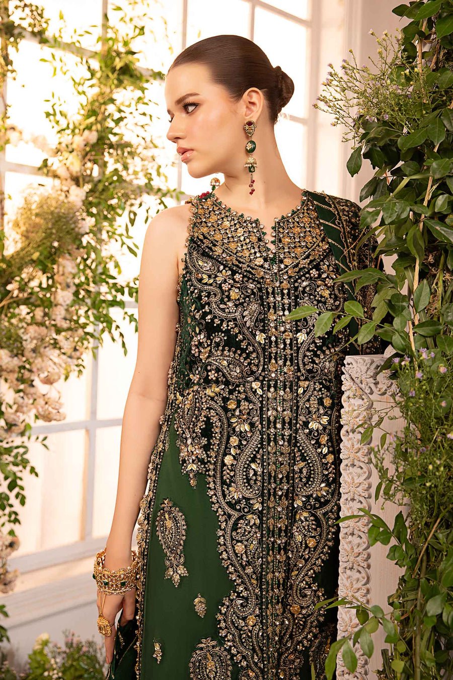Maria B BD-2904 Hand Embellished Organza Party Wear Suit - Embroidered Back & Daman Silhouette Detailing | IQNAZ
