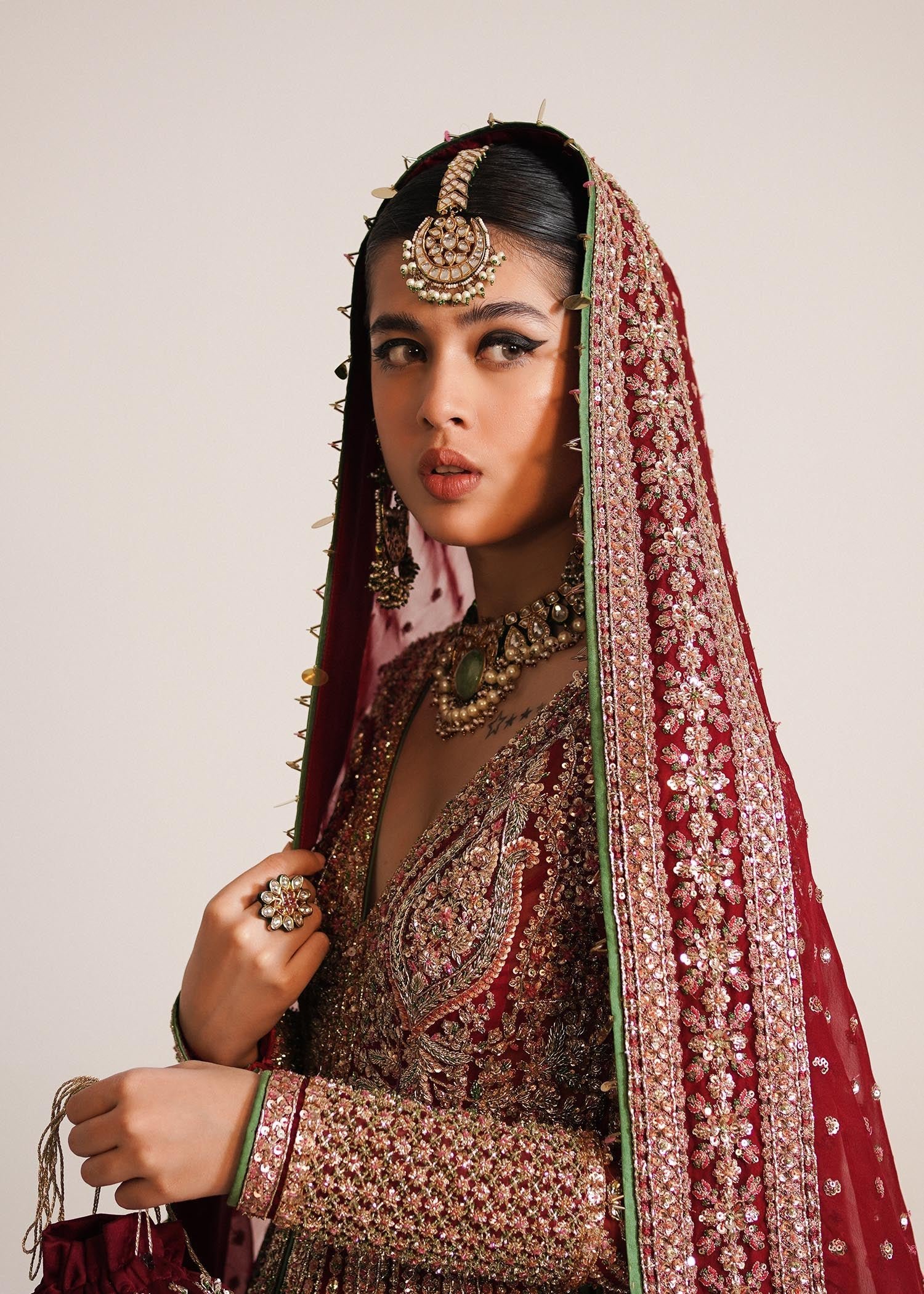 Hussain Rehar Hand Embellished Organza Party Wear Suit - Embroidered Back & Daman Silhouette Detailing | IQNAZ