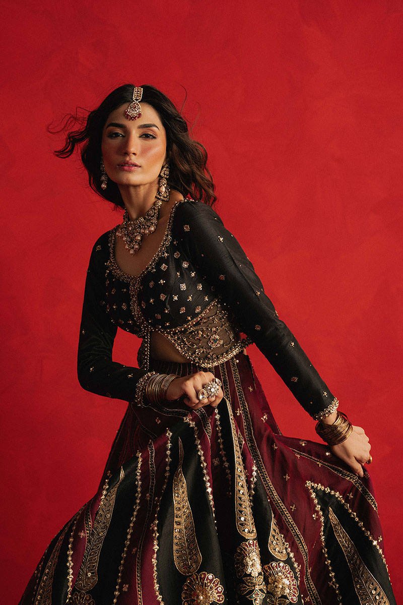 Mohsin Naveed Ranjha Dil Raas Hand Embellished Organza Party Wear Suit – Back View & Silhouette Mohsin Naveed Ranjha Dil Raas Hand Embellished Organza Party Wear Suit - Embroidered Back & Daman Silhouette Detailing | IQNAZ