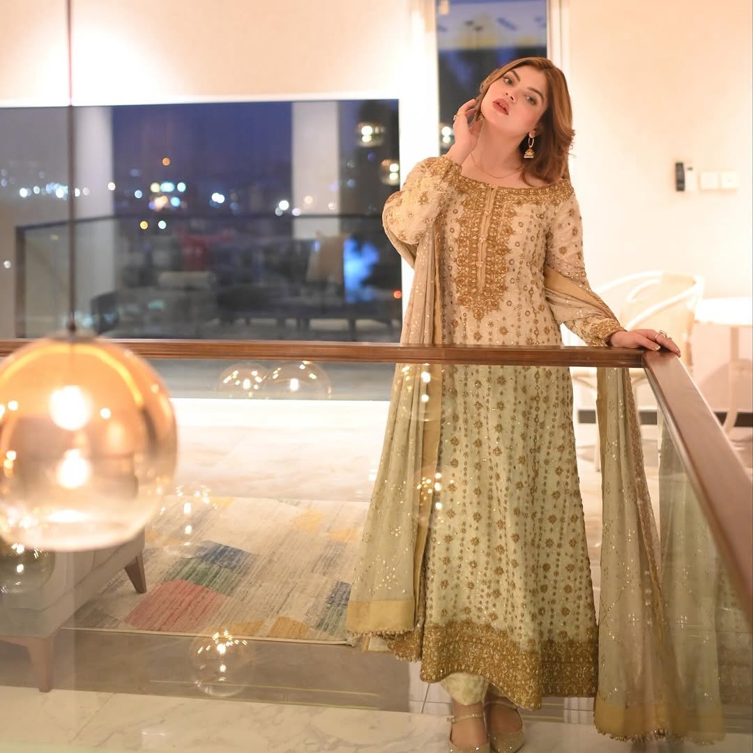 Haris Shakeel Hand Embellished Chiffon Party Wear Suit - Designer Photoshoot Gallery Angle 6 | IQNAZ Couture