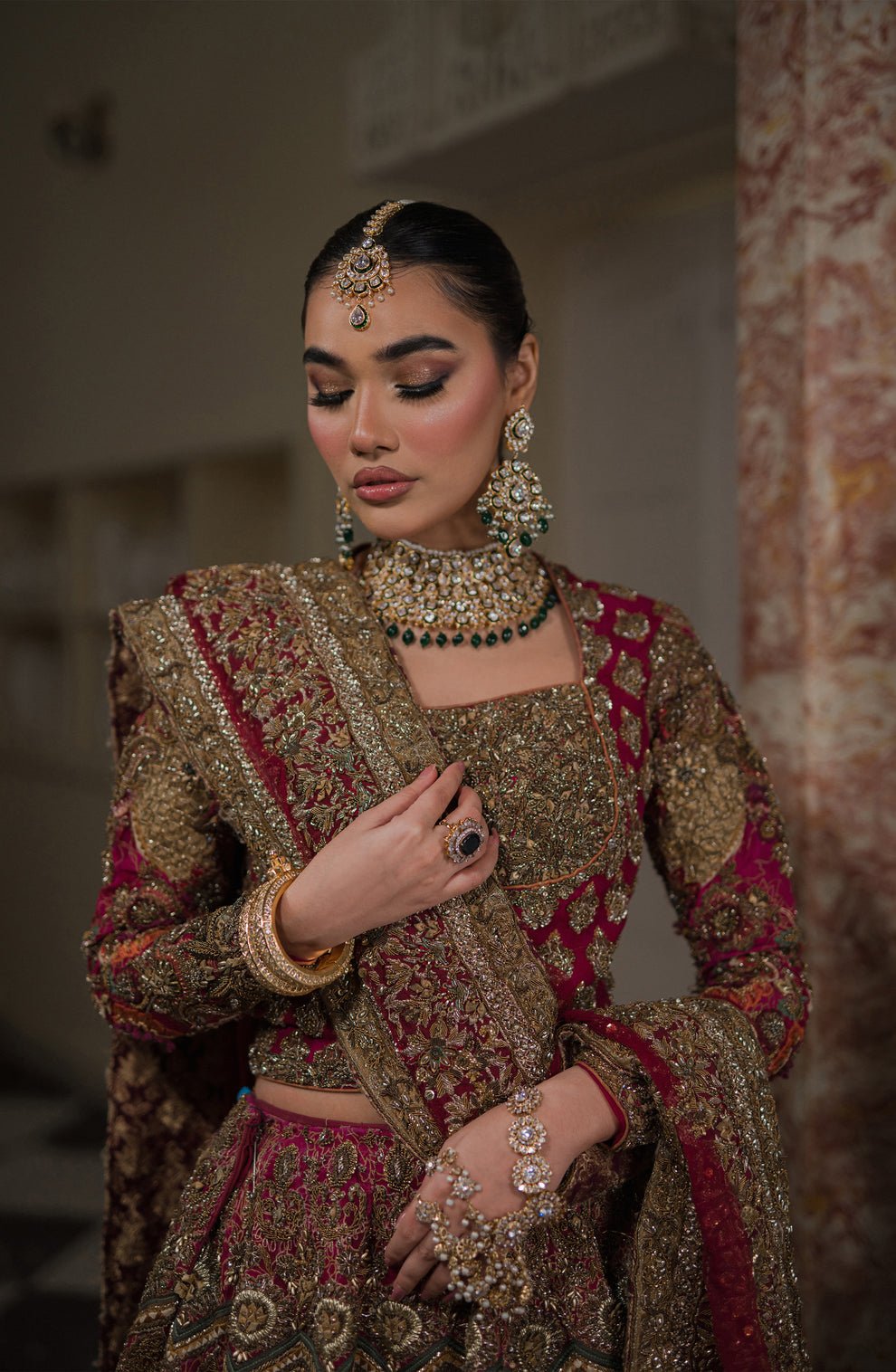 HSY Gul Hand Embellished Organza Party Wear Suit - Four-Sided Embroidered Dupatta & Pallu Border | IQNAZ