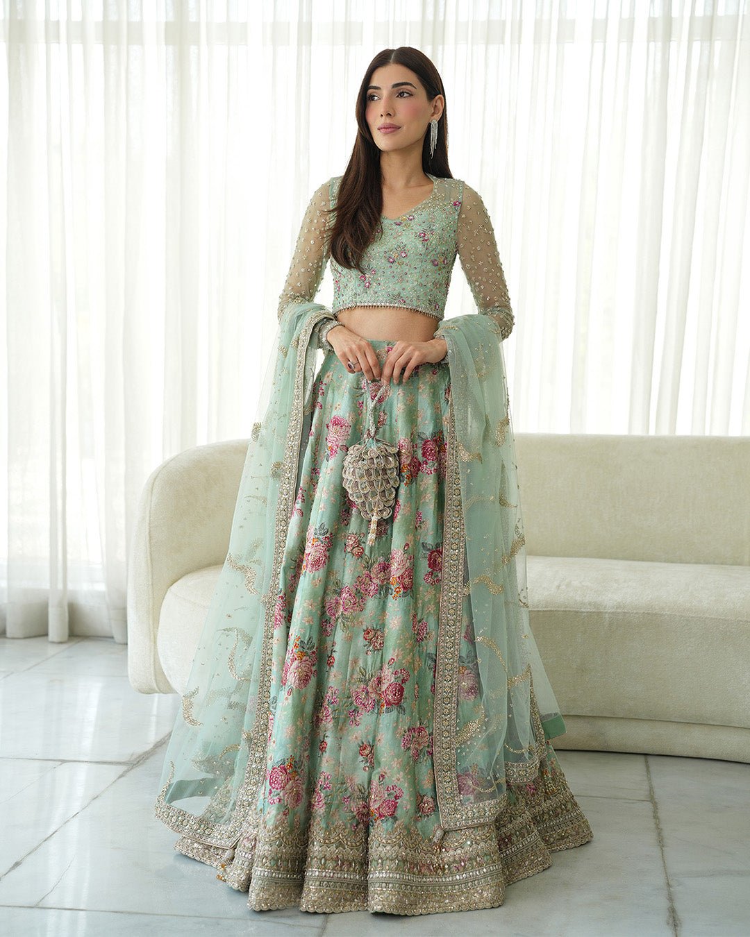 Faiza Saqlain Rosabelle Hand Embellished Organza Party Wear Suit – Photoshoot Angle 8 Faiza Saqlain Rosabelle Hand Embellished Organza Party Wear Suit - Designer Photoshoot Gallery Angle 8 | IQNAZ Couture