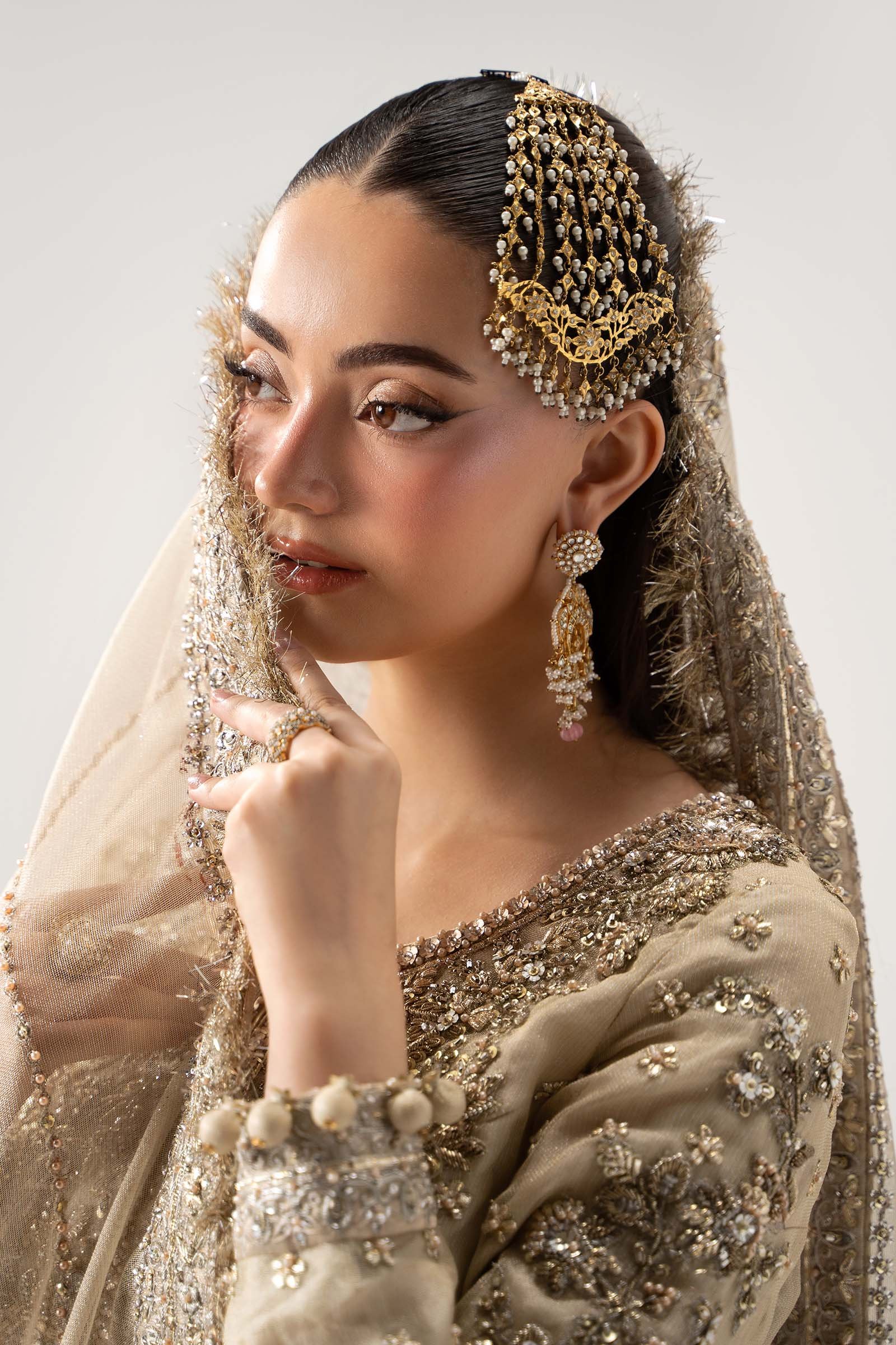 Maria B Hand Embellished Silk Party Wear Suit - Close-Up Hand Embellishment Tilla & Pearl Work | IQNAZ