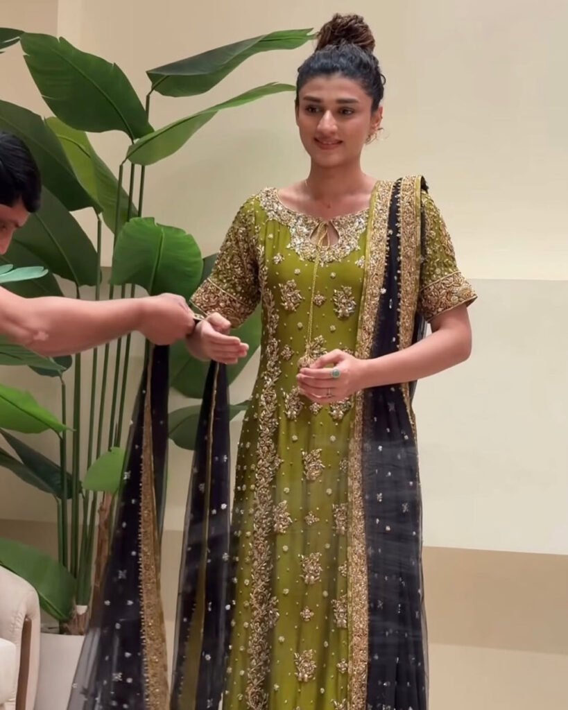 Zeeshan Danish Embroidered Silk Party Wear Suit - Model Front Look | Pakistani Designer Replica Wholesale | IQNAZ