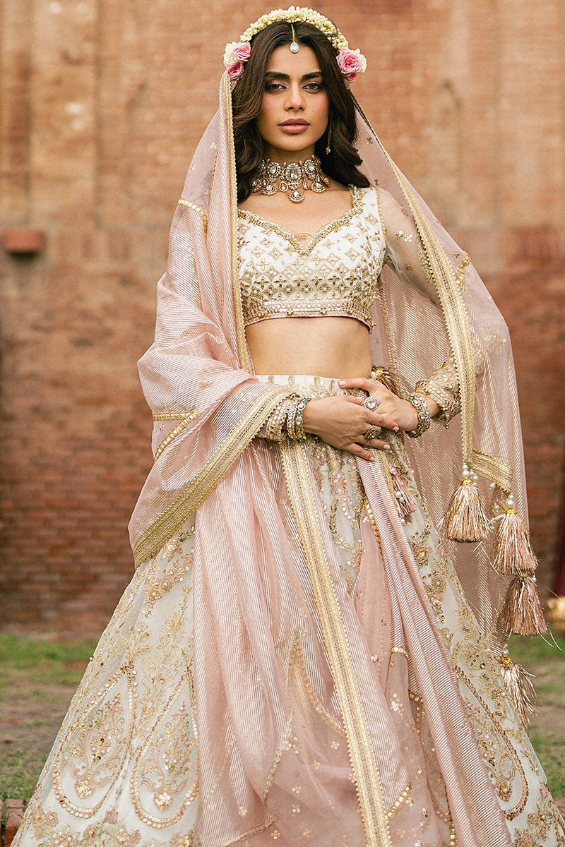 Mohsin Naveed Ranjha Kohinoor Hand Embellished Organza Party Wear Suit – Back View & Silhouette Mohsin Naveed Ranjha Kohinoor Hand Embellished Organza Party Wear Suit - Embroidered Back & Daman Silhouette Detailing | IQNAZ