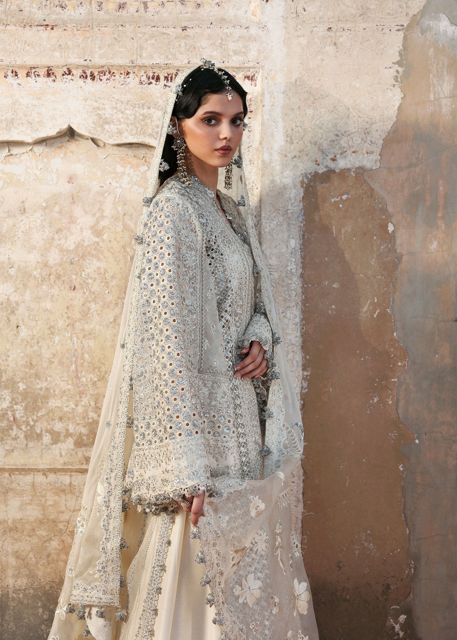 Hussain Rehar Embroidered Organza Party Wear Suit - Embroidered Back & Daman Silhouette Detailing | IQNAZ